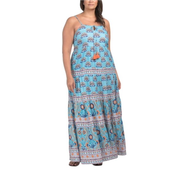 CELINA MOON Plus Border Print Maxi Dress